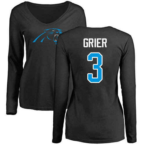 Carolina Panthers Black Women Will Grier Name and Number Logo Slim Fit NFL Football #3 Long Sleeve T Shirt